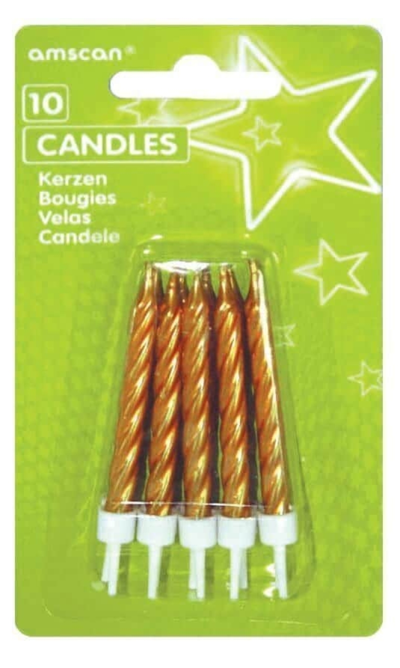 Candles Spiral Gold with Holders - 10pk