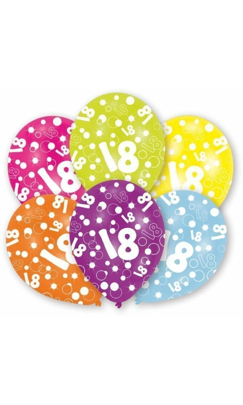 18th Birthday Assorted Printed Latex Balloons 11" - 6pk