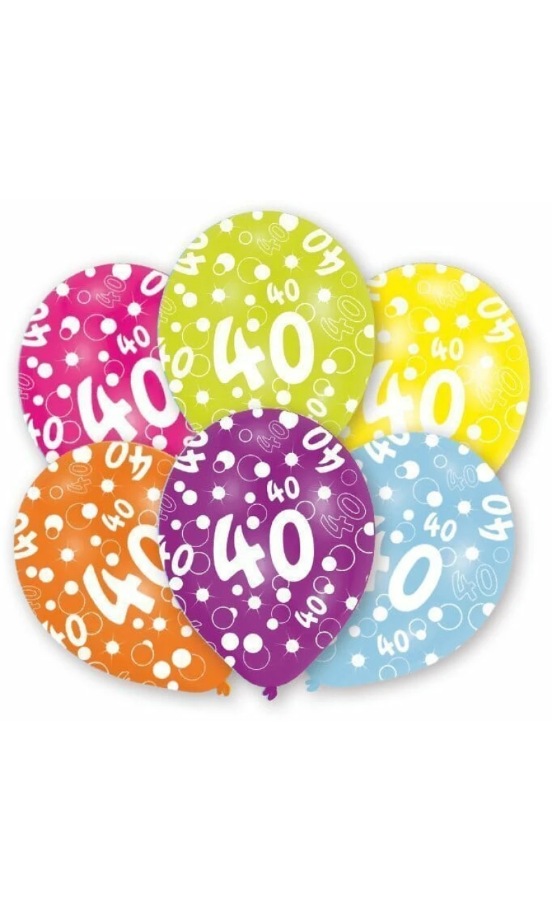 40th Birthday Assorted Printed Latex Balloons 11" - 6pk
