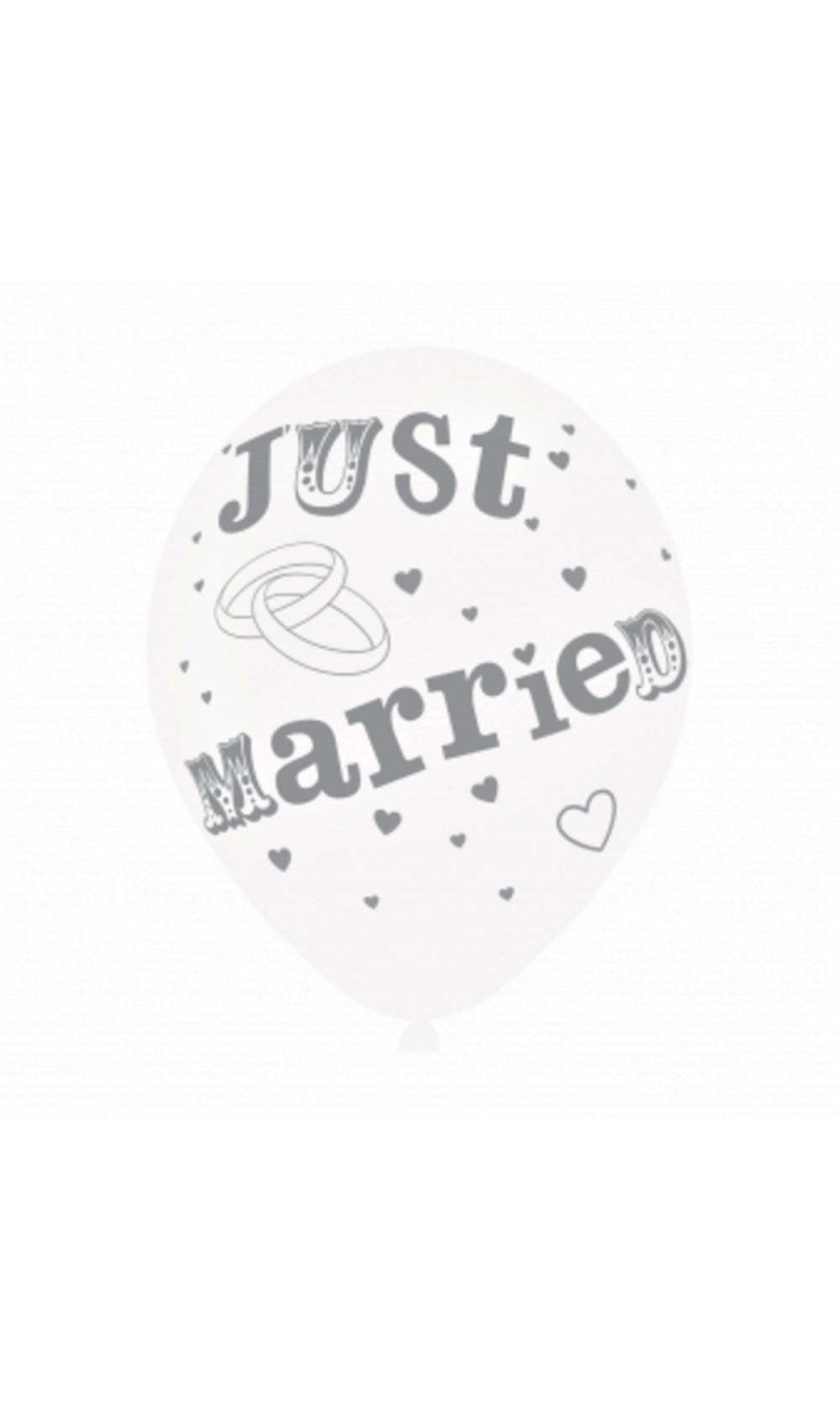 Just Married Pearl White 11'' Printed Latex Balloon (Helium Quality)- 6pk
