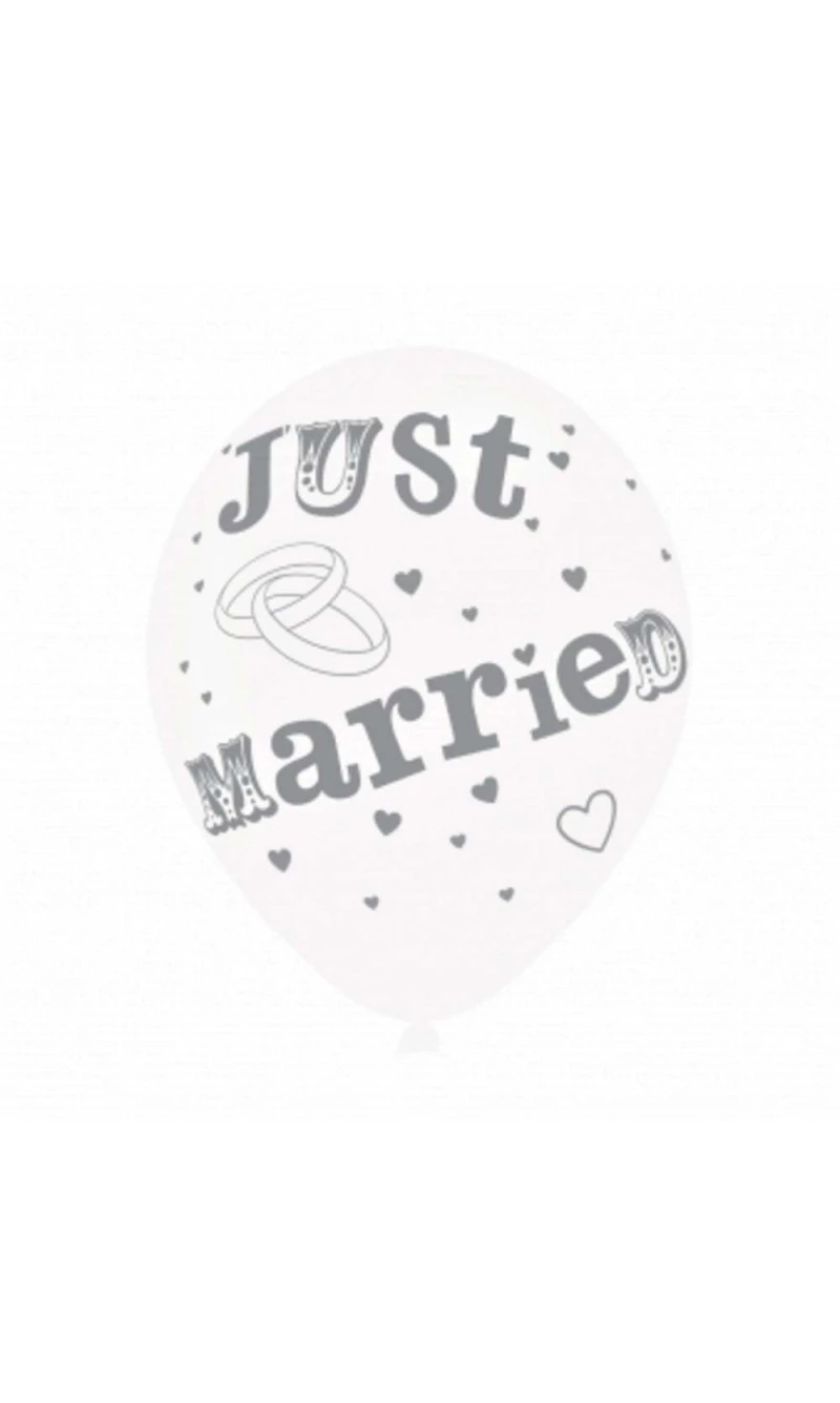 Just Married Pearl White 11'' Printed Latex Balloon (Helium Quality)- 6pk