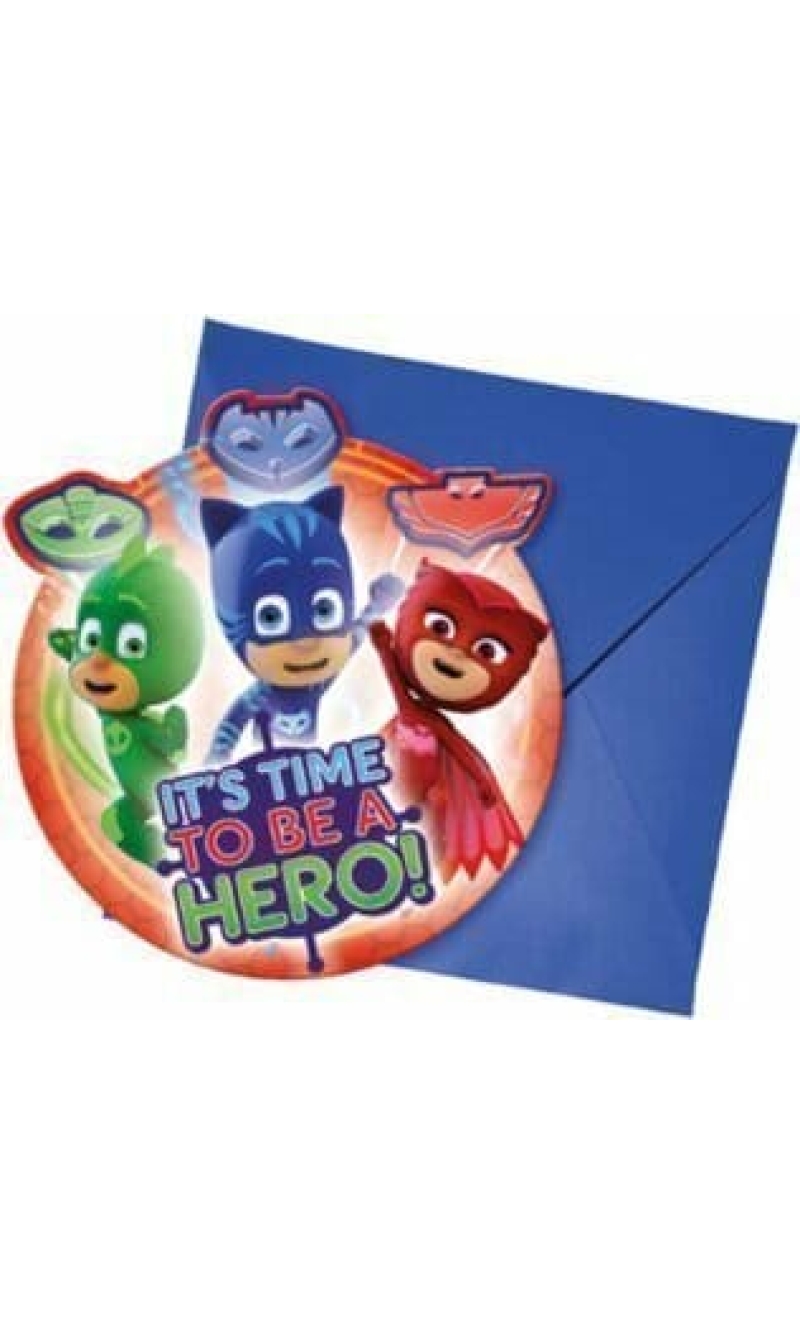 Pj Masks Die-cut Invitations & Envelopes  - 6pk