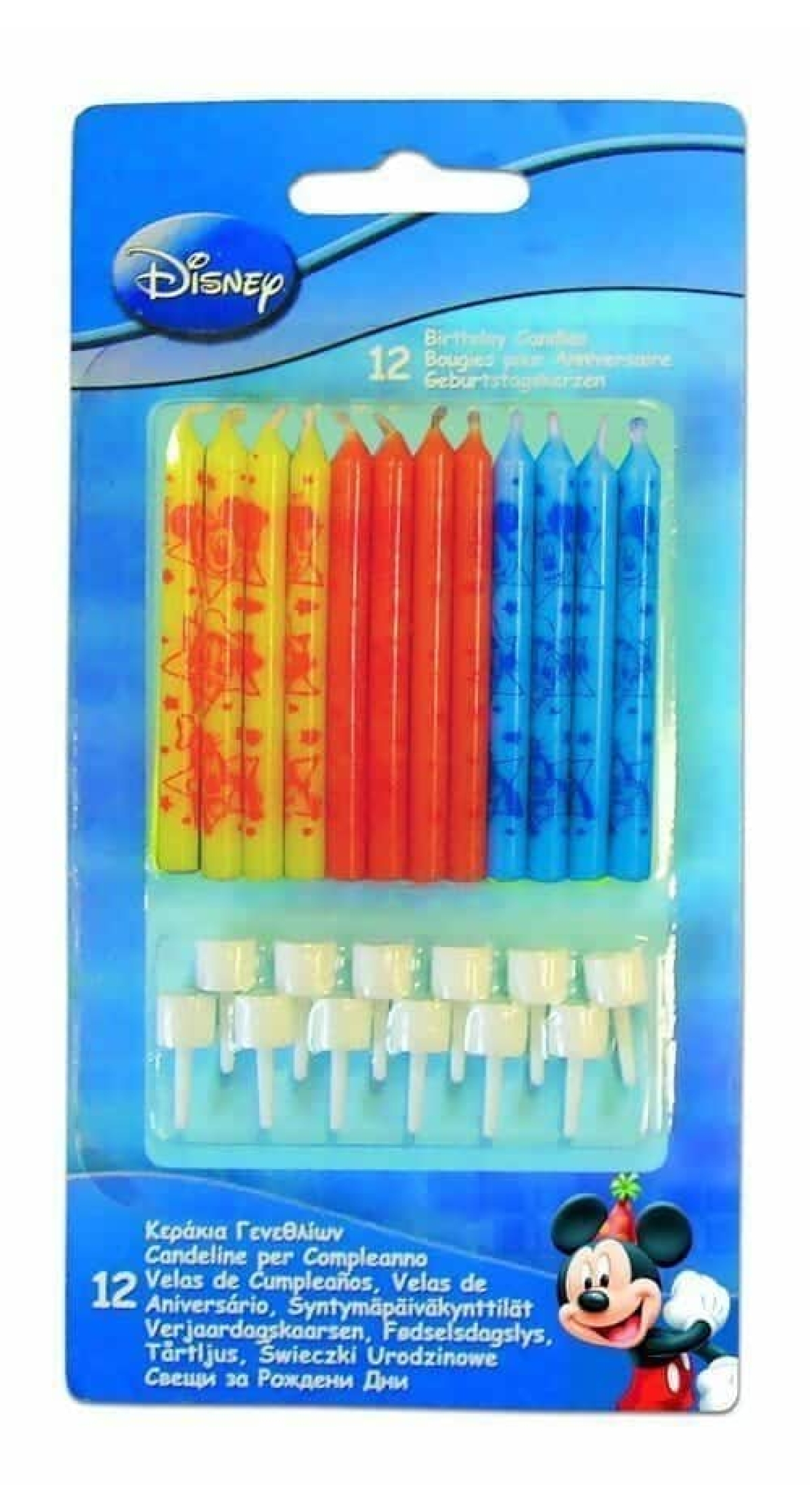 Disney Mickey Party Favours Birthday Candles  - 12 candles & 12 holderspk