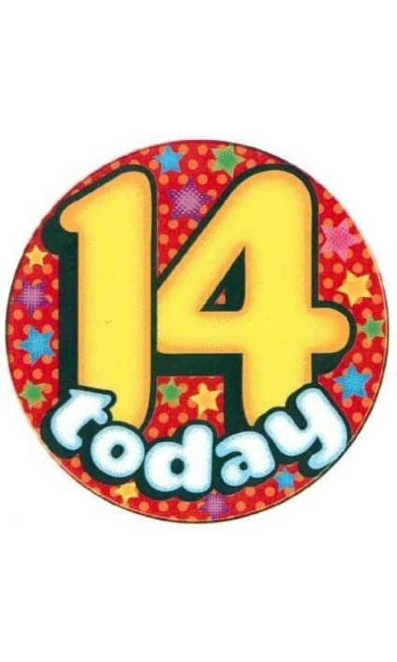 Jumbo Badge - 14 Today (TEF) Yellow & Red - 15cm