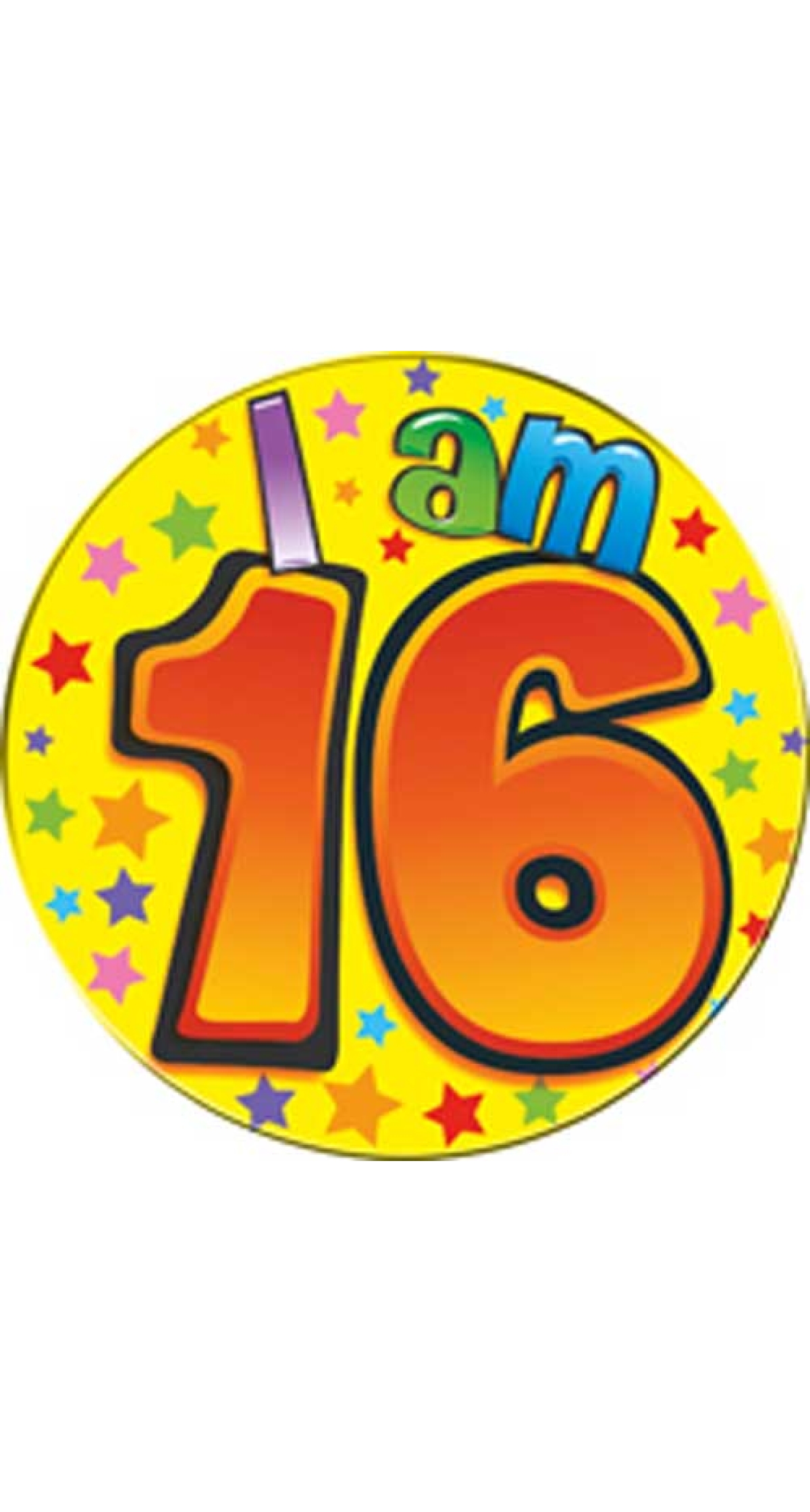 Jumbo Badge - I am 16 (TEF) Yellow & Orange - 15cm