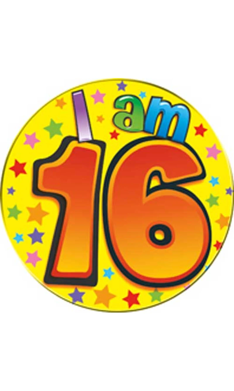 Jumbo Badge - I am 16 (TEF) Yellow & Orange - 15cm