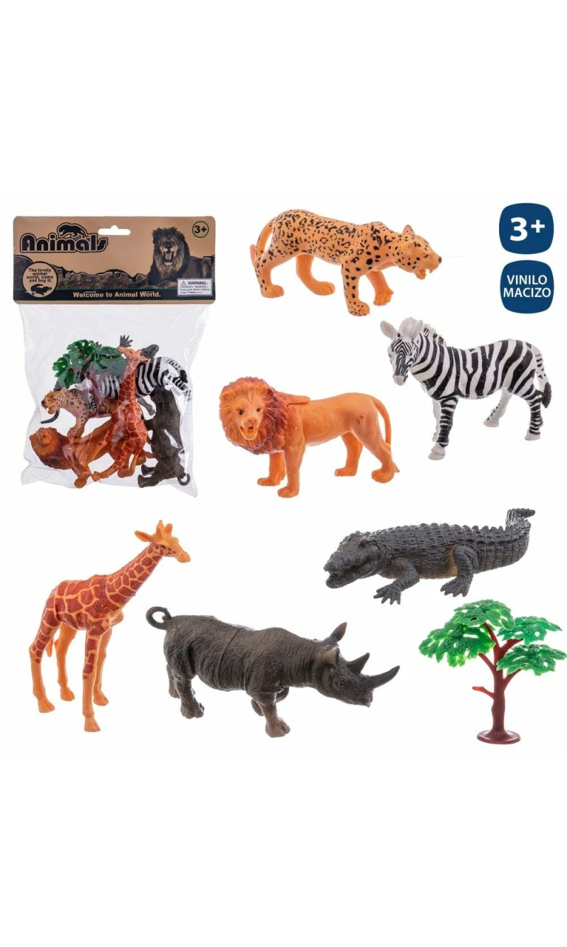 S/6 WILD ANIMAL WITH ACCESSORIES VINYL 16 CM
