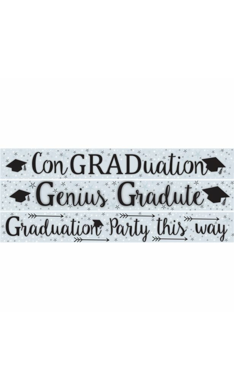 Graduation Paper Banners 3 Designs 1m Each - 3pk