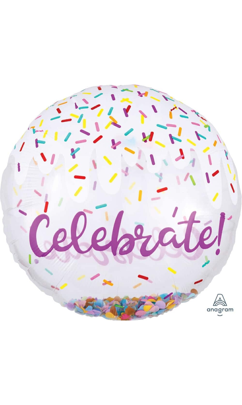 Celebrate Clear Confetti Foil Balloon - 28'' (71cm)