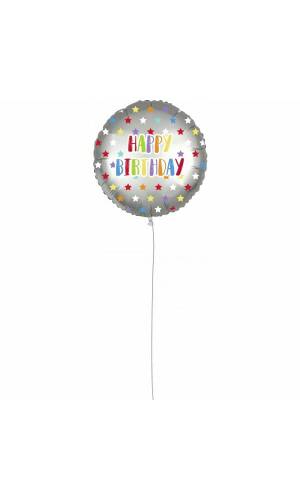 Silver Stars Birthday Round Foil Balloon - 18'' (46cm)