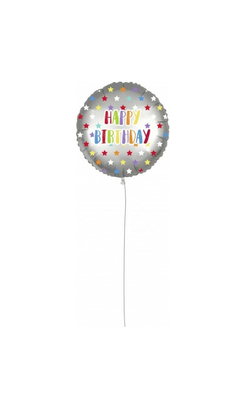 Silver Stars Birthday Round Foil Balloon - 18'' (46cm)