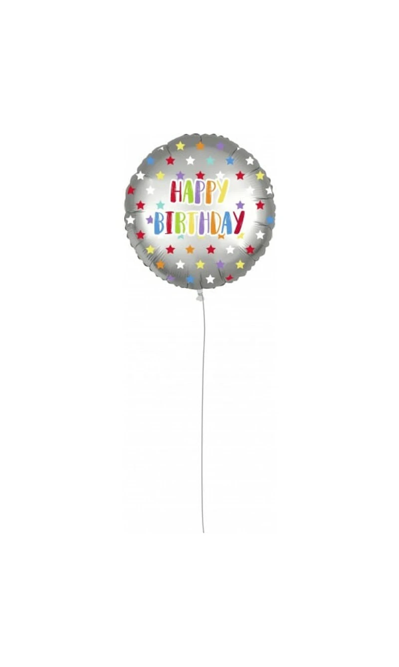 Silver Stars Birthday Round Foil Balloon - 18'' (46cm)