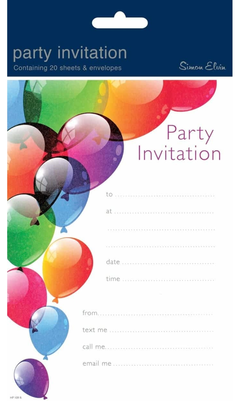 Balloons Party Invitation - 20pk