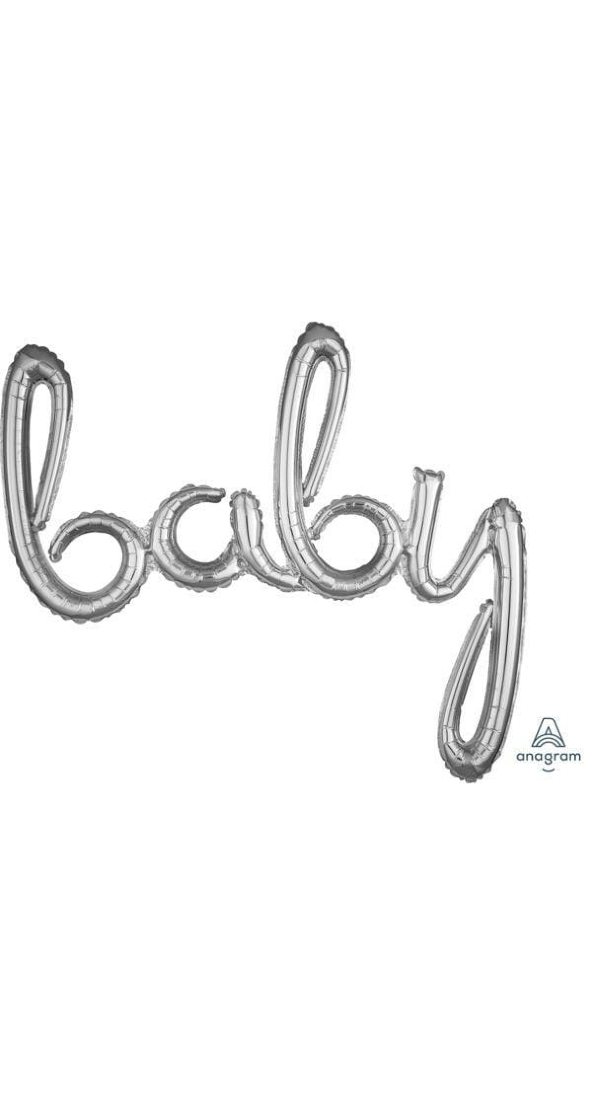 Silver Phrase ”Baby” Foil Balloon – 39″ x 33″