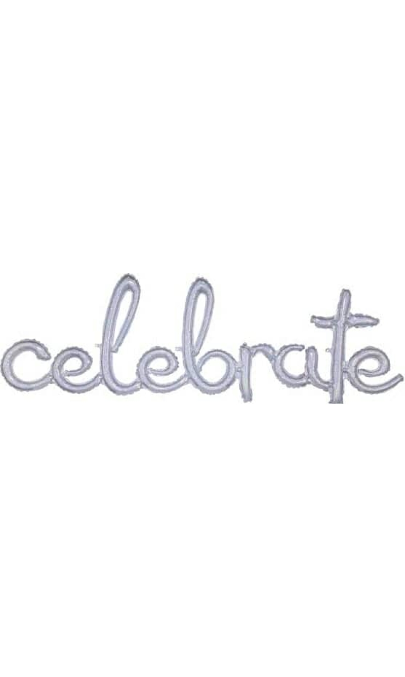 Silver Holographic Phrase ''Celebrate'' Foil Balloon - 59'' x 20''