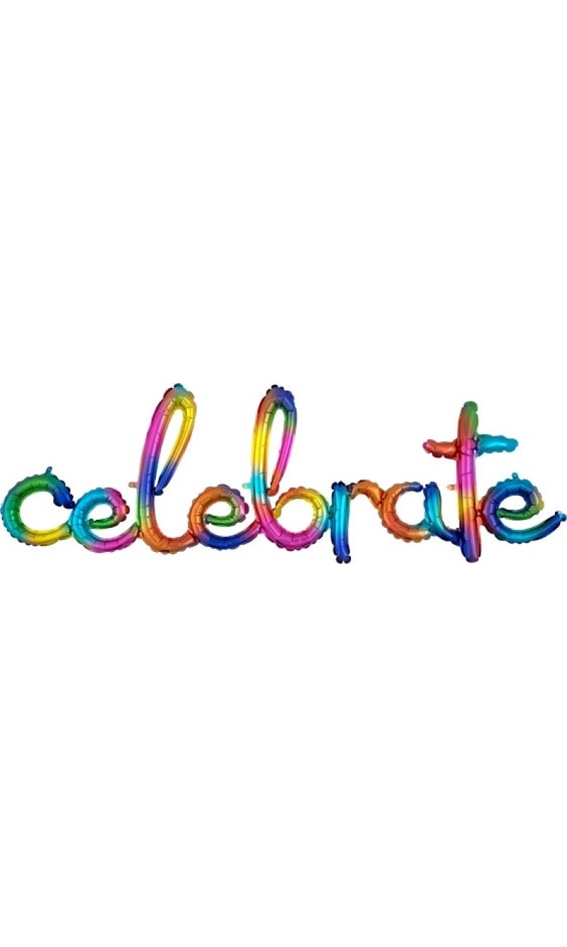 Rainbow Splash Phrase ”Celebrate” Foil Balloon – 59” x 20”