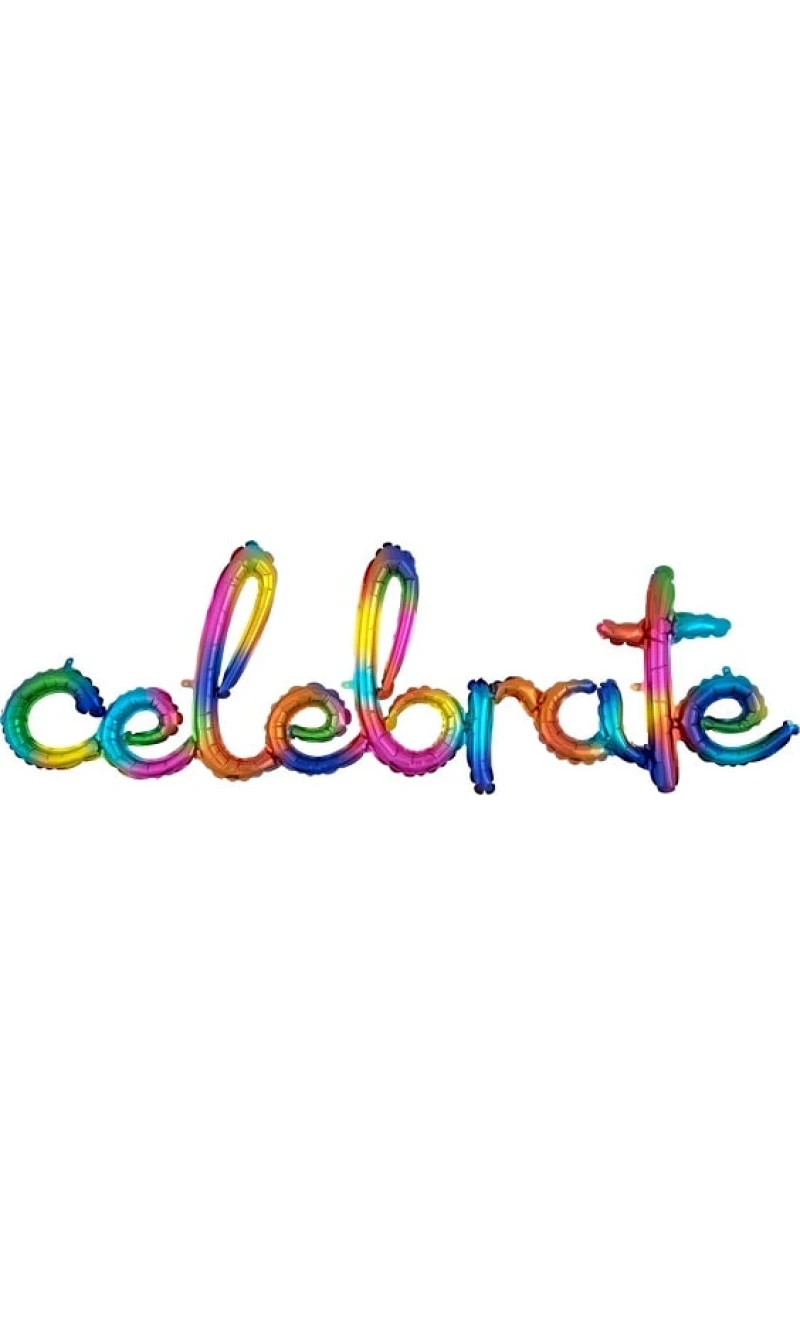 Rainbow Splash Phrase ”Celebrate” Foil Balloon – 59” x 20”