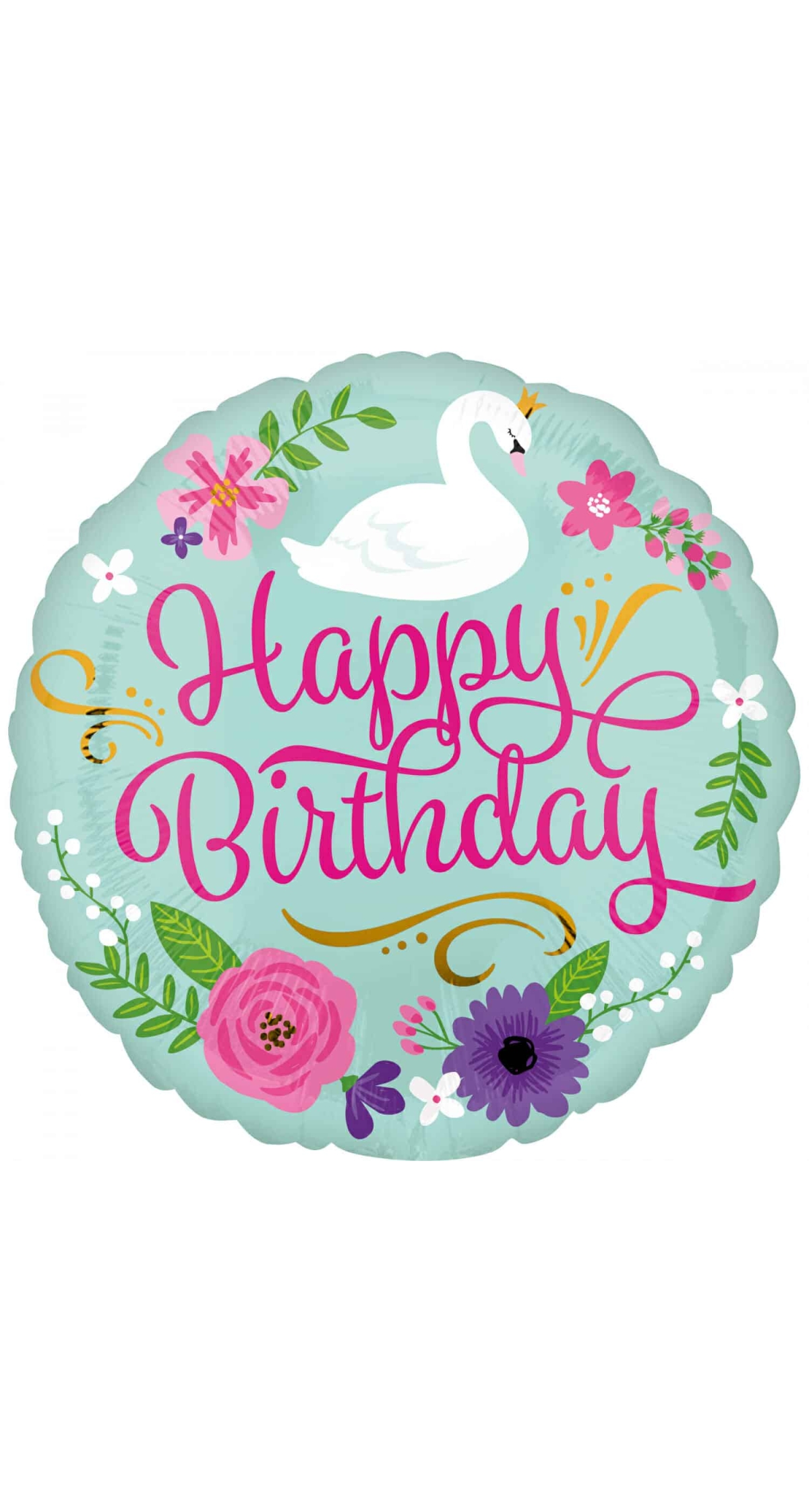 Happy Birthday Floral Swan Foil Balloon - 17" (43cm)