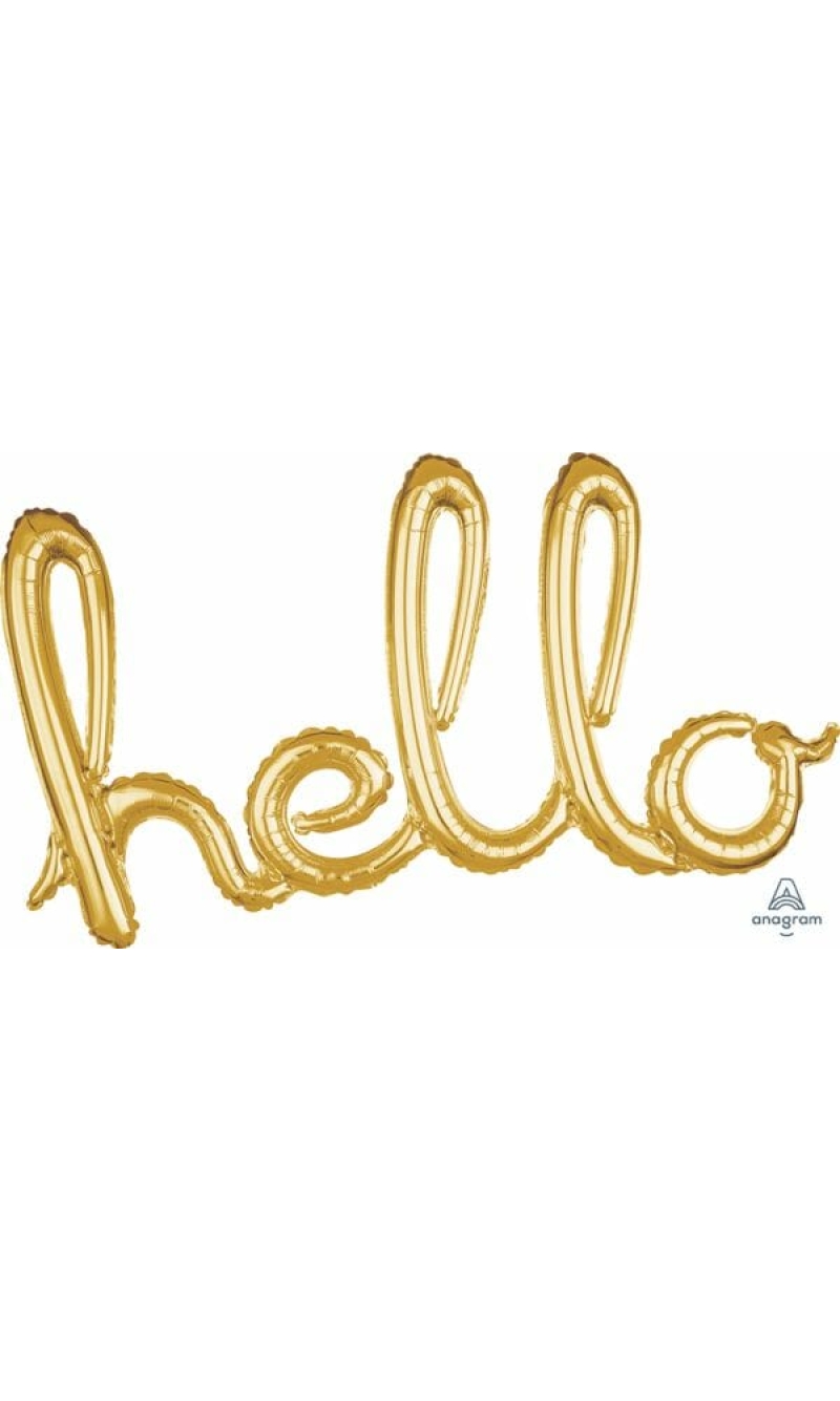 Gold Phrase ”Hello” Foil Balloon - 39'' x 22''