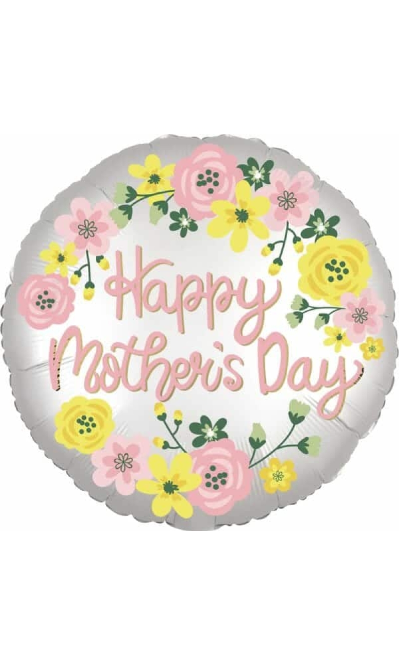Satin Happy Mother's Day Spring Floral Round Foil Balloon - 18'' (45cm)