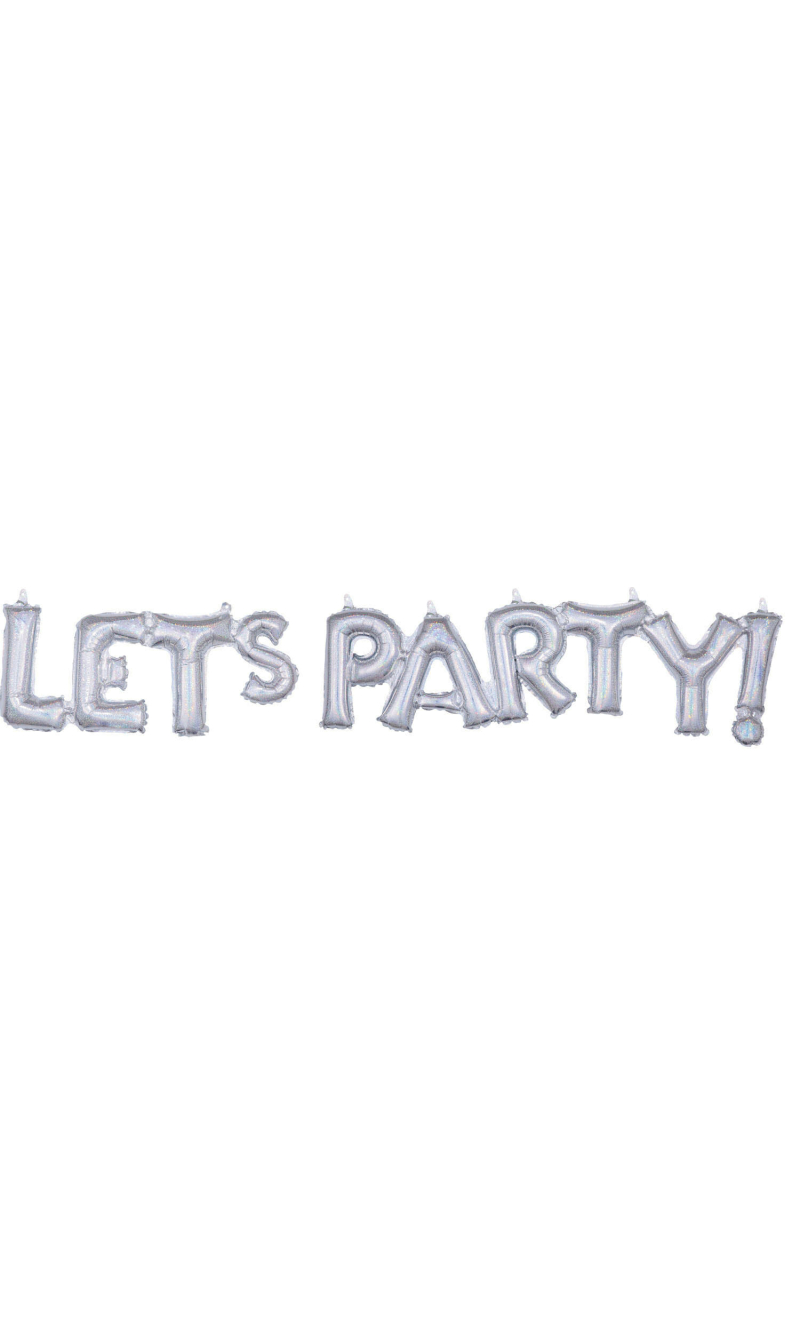 Silver Holographic Phrase ”Let's Party” Foil Balloon