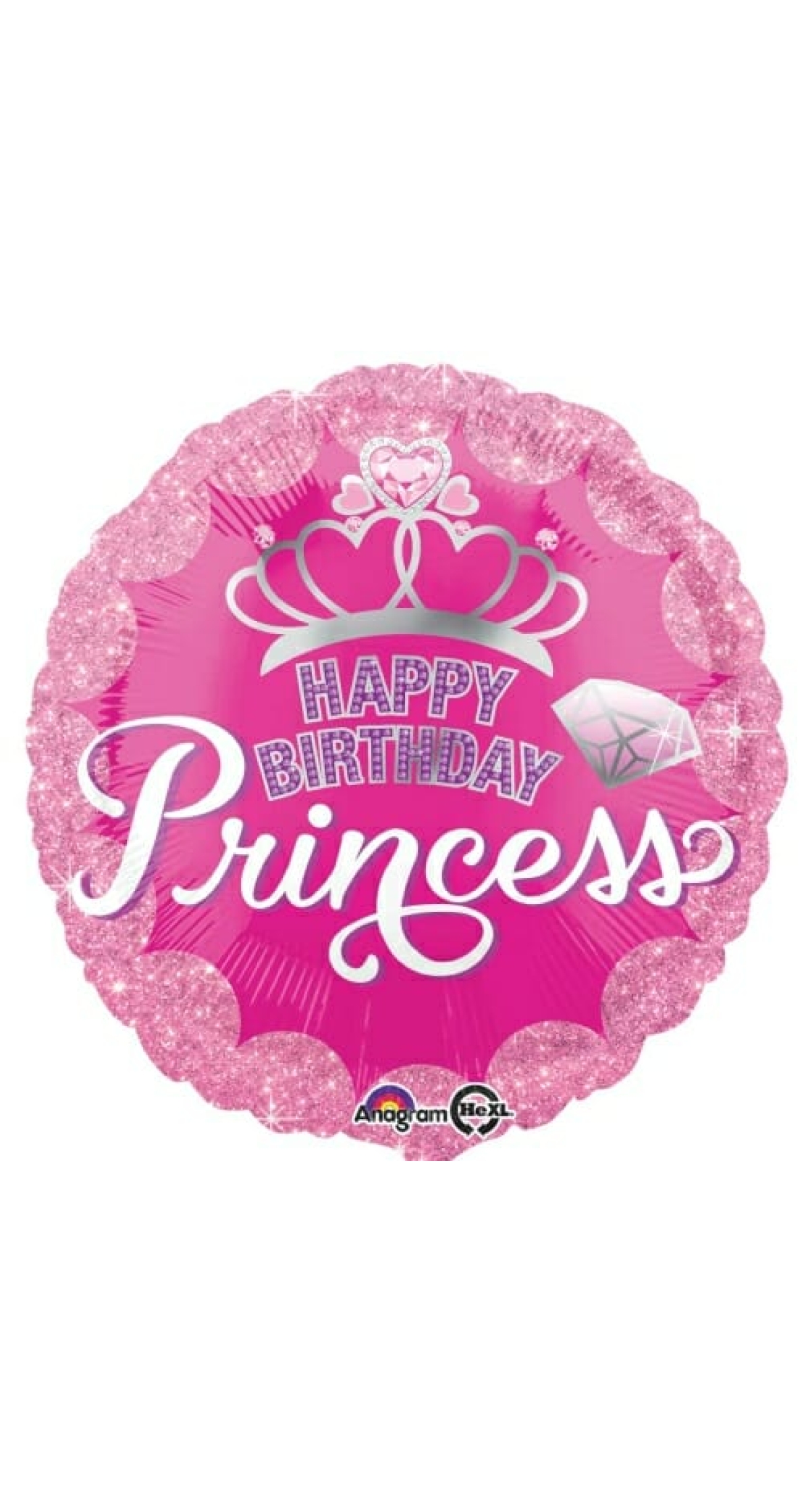 Princess Crown & Gem Happy Birthday Round Foil Balloon - 17'' (43cm)