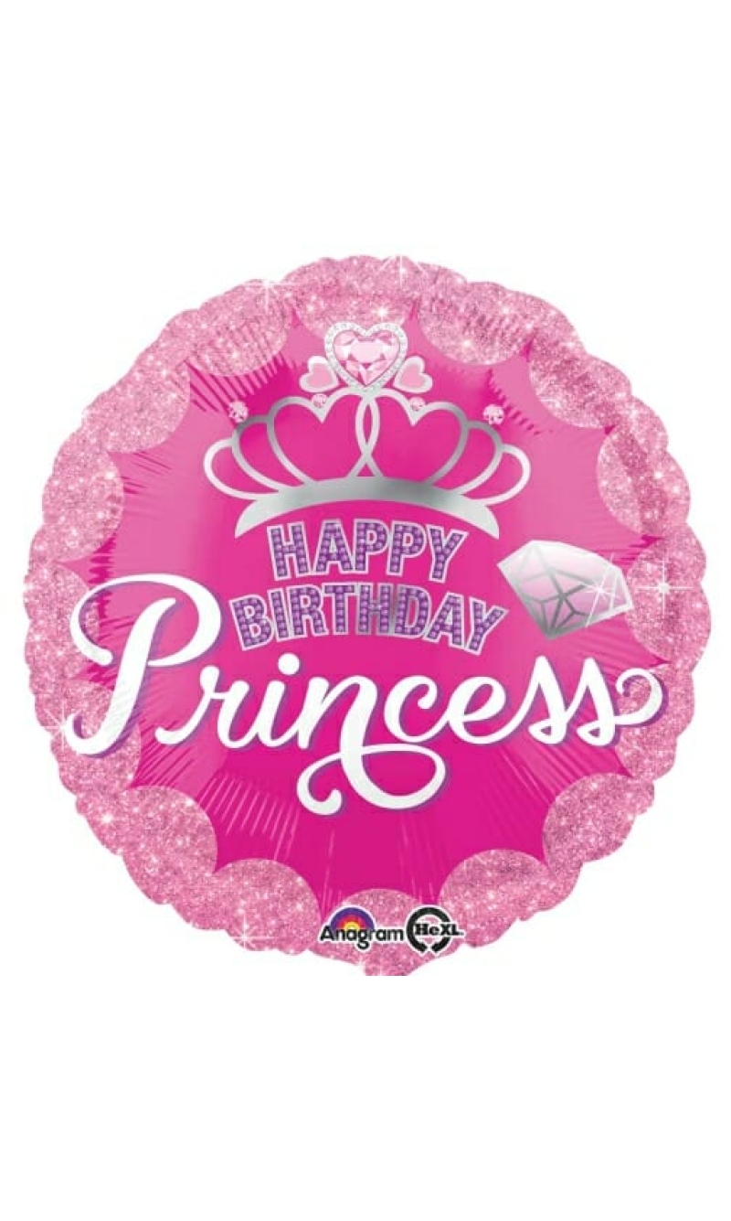 Princess Crown & Gem Happy Birthday Round Foil Balloon - 17'' (43cm)