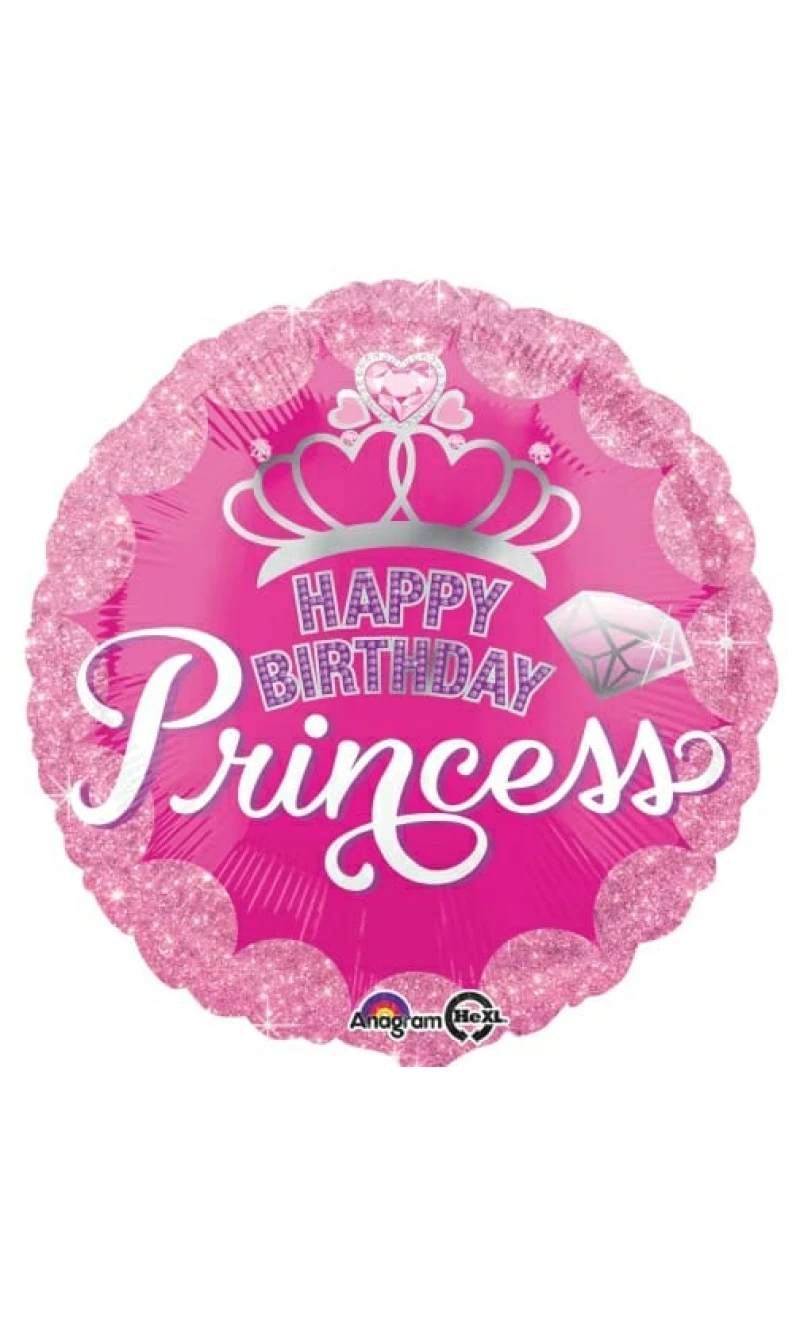 Princess Crown & Gem Happy Birthday Round Foil Balloon - 17'' (43cm)