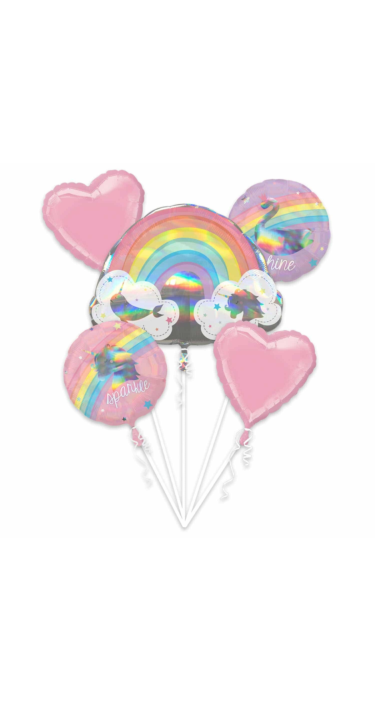 Magical Rainbow Unicorn Holographic Foil Balloon Bouquet - 5pk