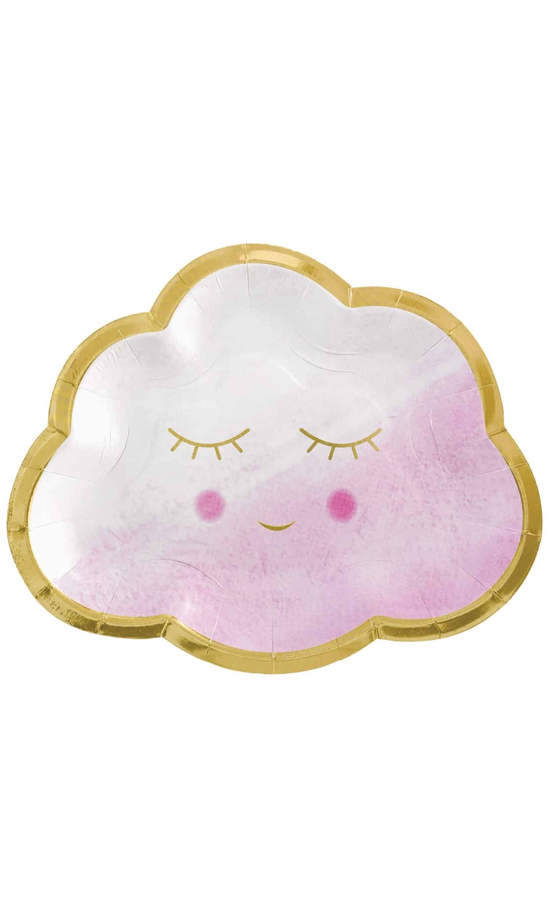 Oh Baby Girl Metallic Cloud Paper Plates 16.5cm - 8pk