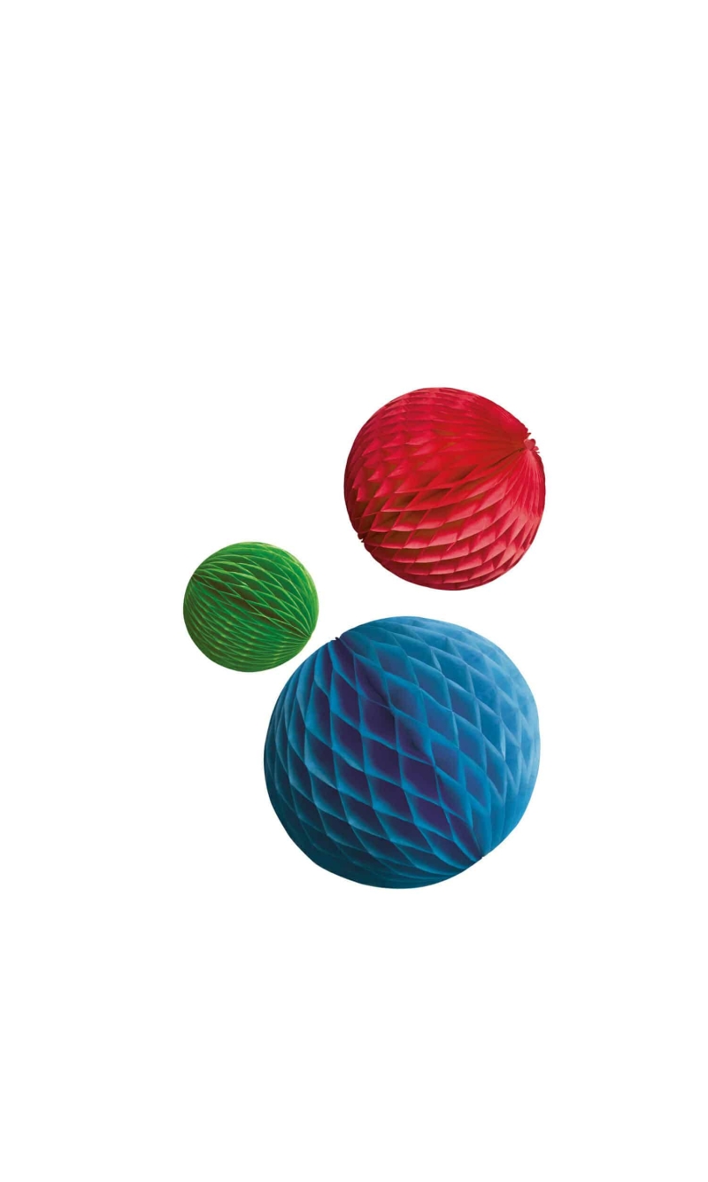 Honeycomb Decorations Bright Rainbow Paper 14 cm/ 18 cm / 22 cm – 3pk