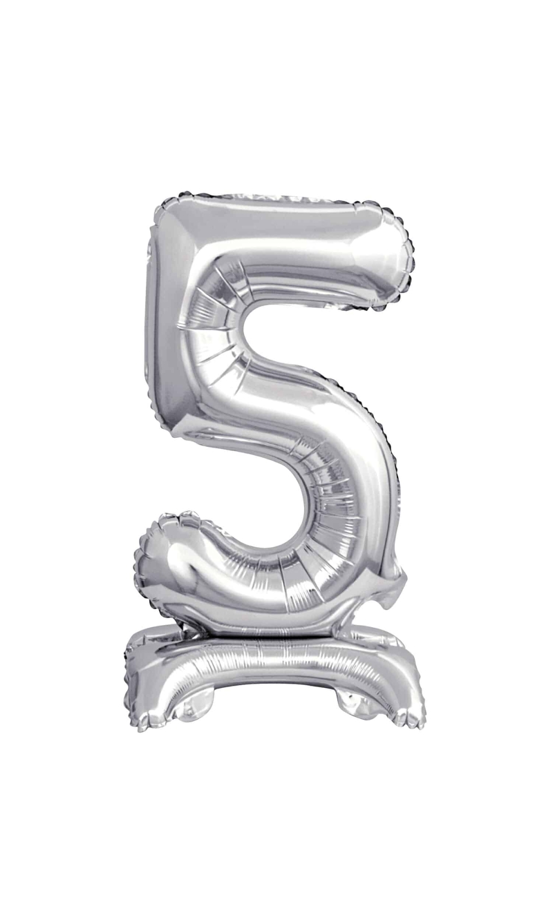 Mini Number 5 with Stand Silver Foil Balloon - 38cm