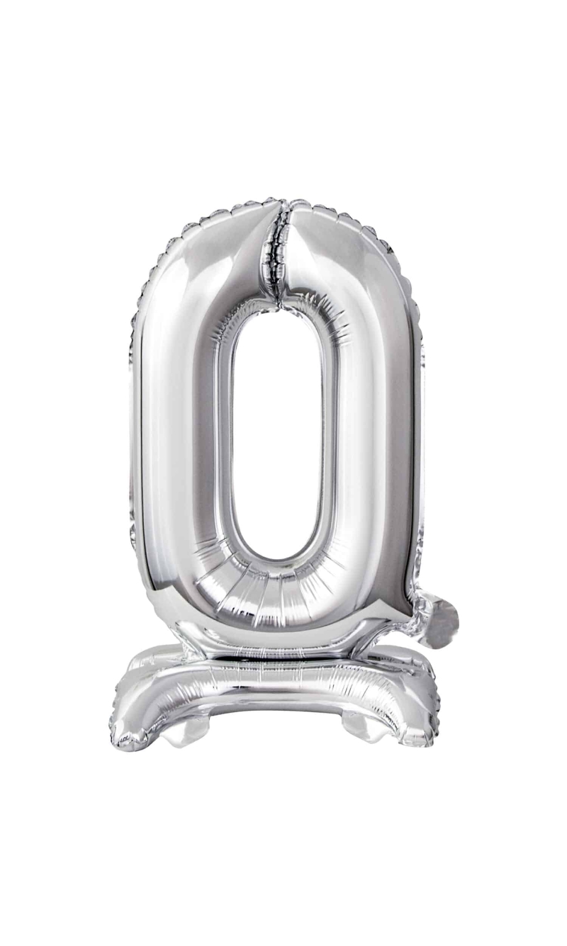 Mini Number 0 with Stand Silver Foil Balloon - 38cm