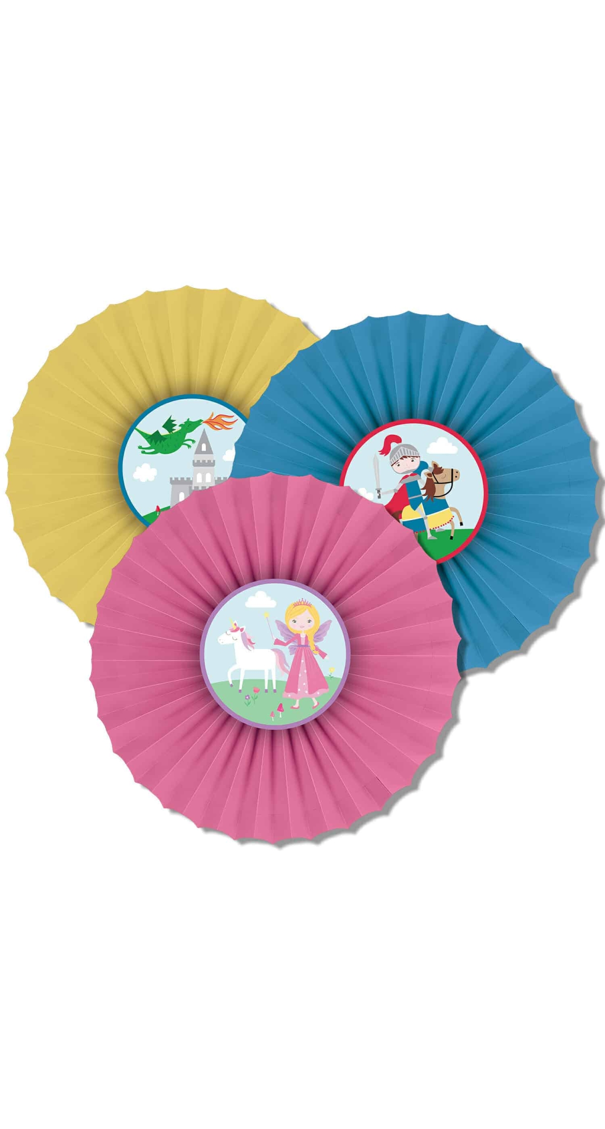 Princess & Knight Paper Fans - 3pk