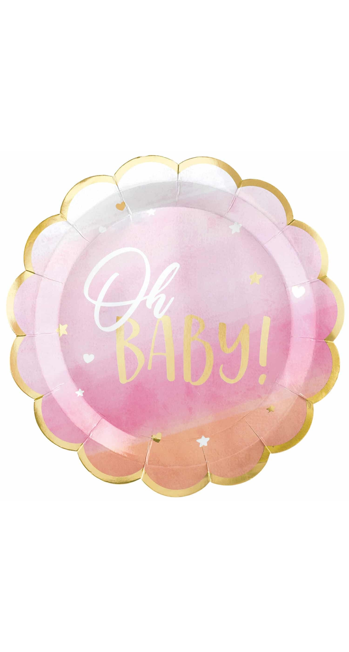 Oh Baby Girl Metallic Scalloped Paper Plates 26.6cm - 8pk
