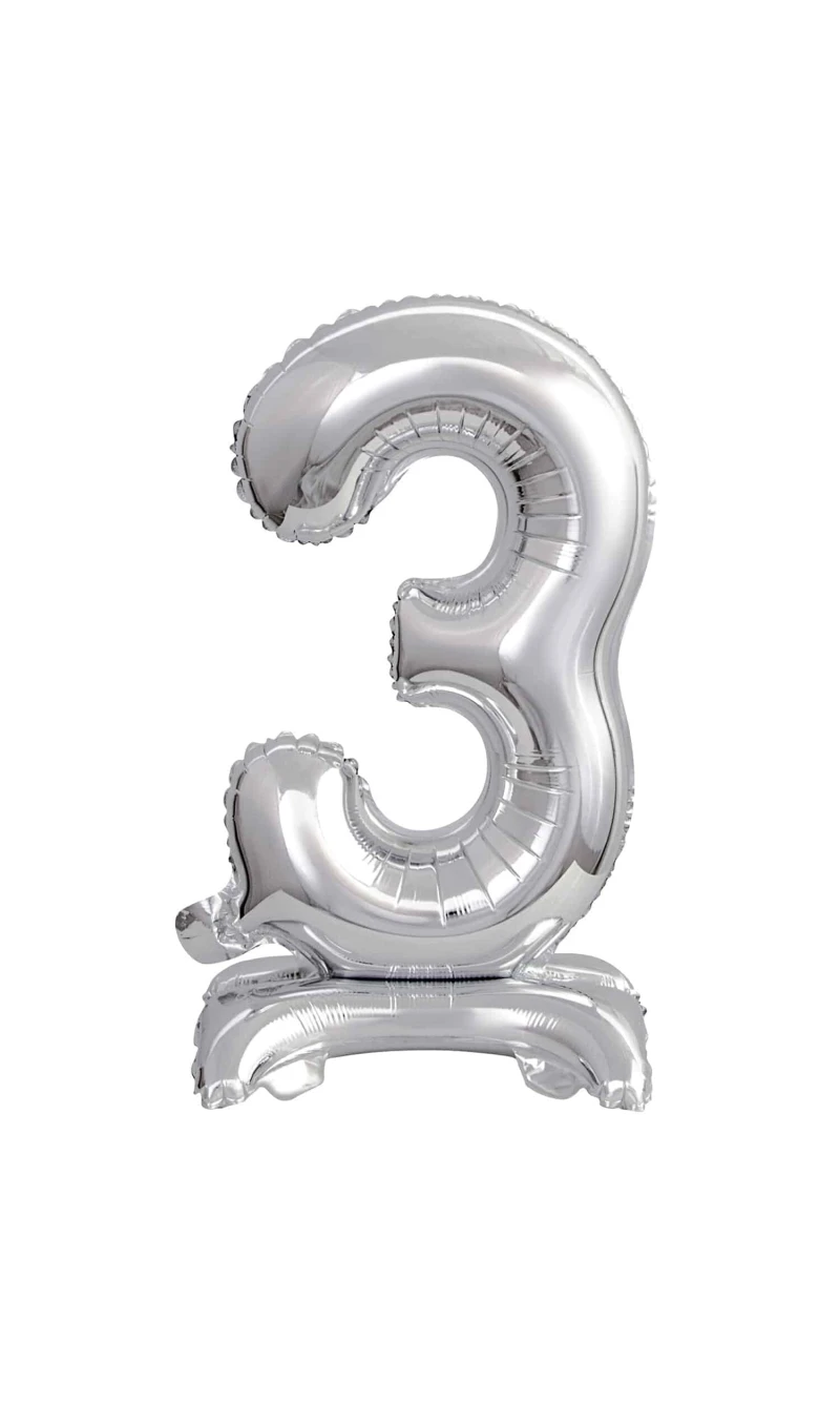 Mini Number 3 with Stand Silver Foil Balloon - 38cm