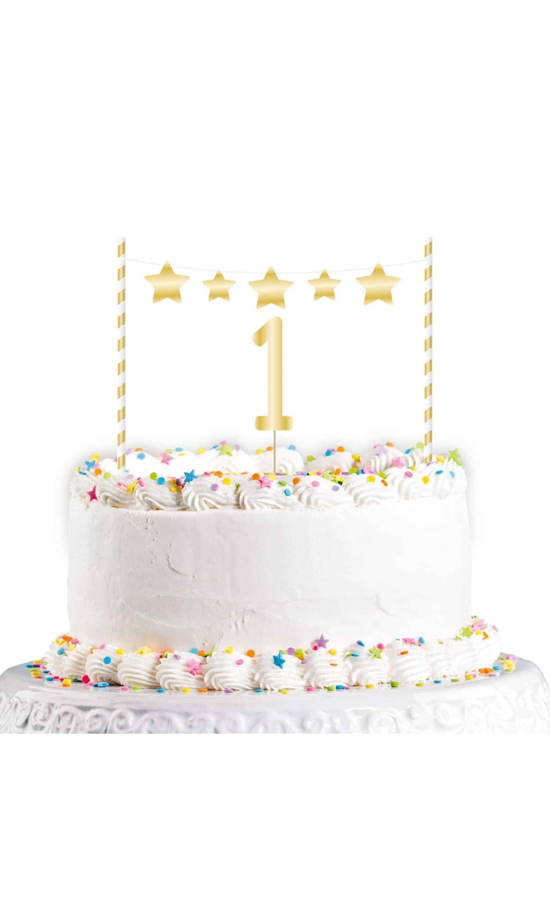 1st Birthday Gold Cake Decoration Kit - 19cm