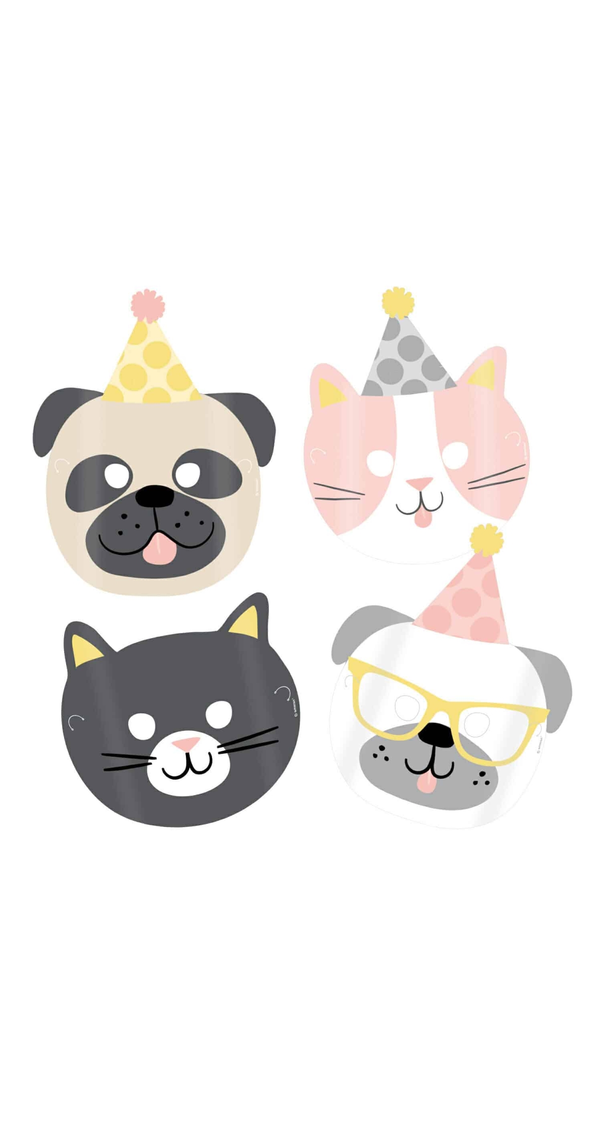 Hello Pets Party Masks 16.7 x 23.2cm - 8pk