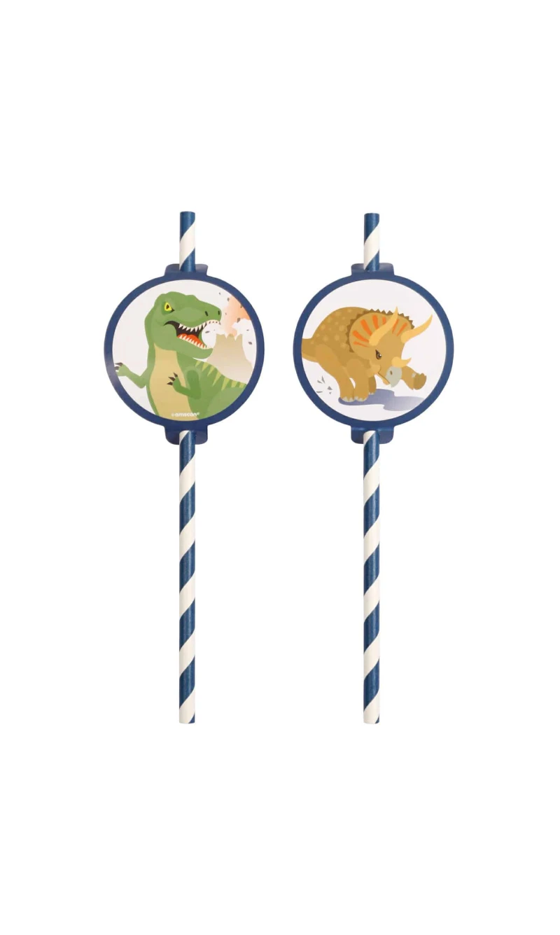 Happy Dinosaur Paper Straws 19,7cm - 8pk