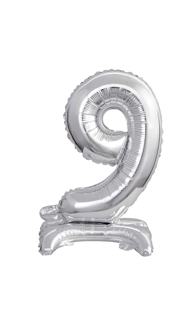 Mini Number 9 with Stand Silver Foil Balloon - 38cm