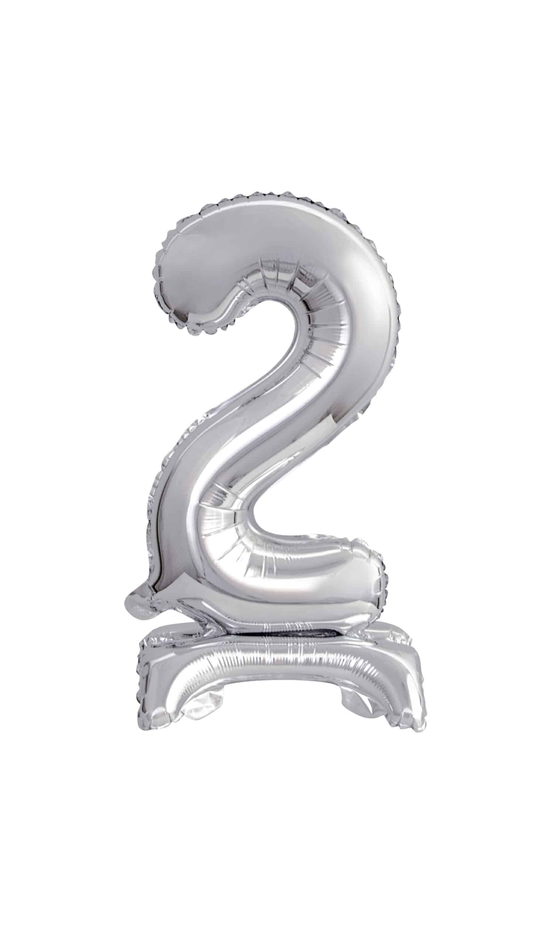 Mini Number 2 with Stand Silver Foil Balloon - 38cm