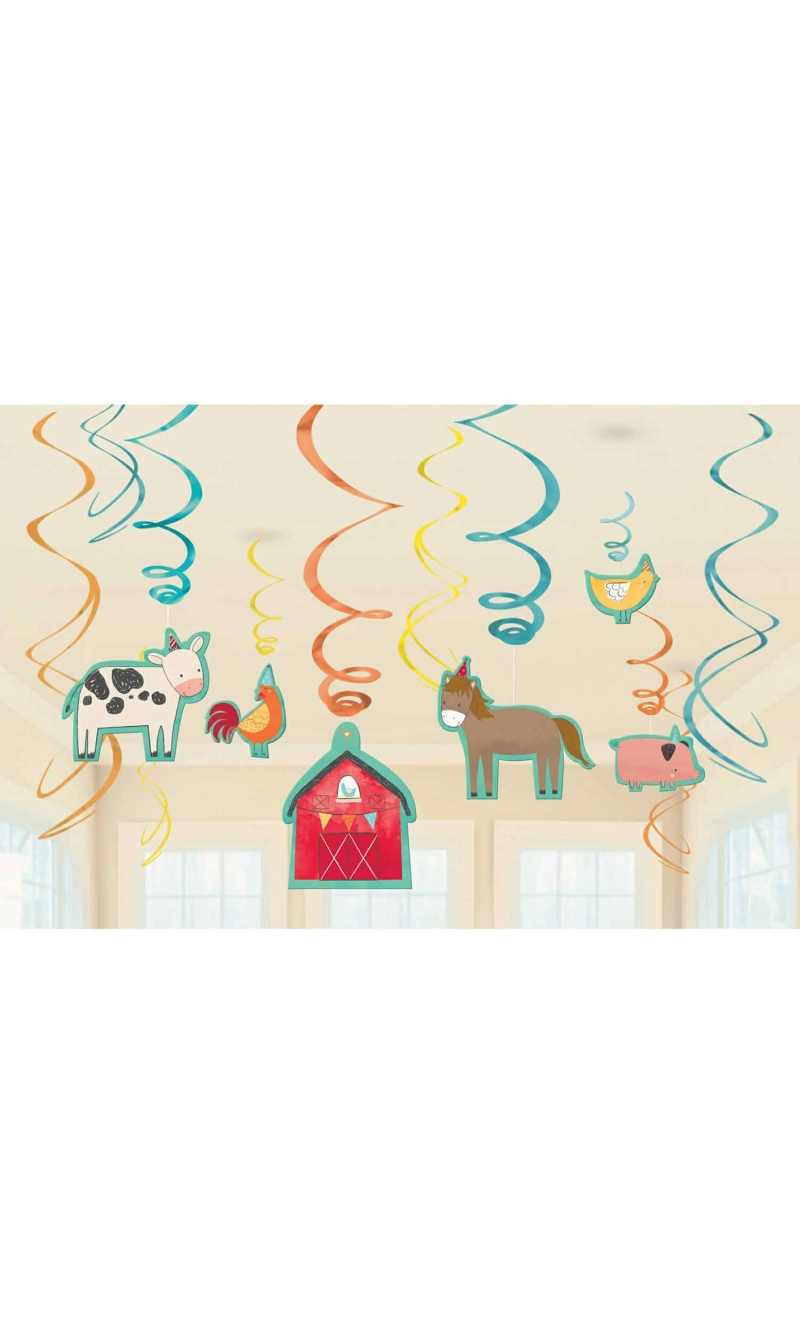 Barnyard Birthday Swirl Decorations 61cm - 12pk