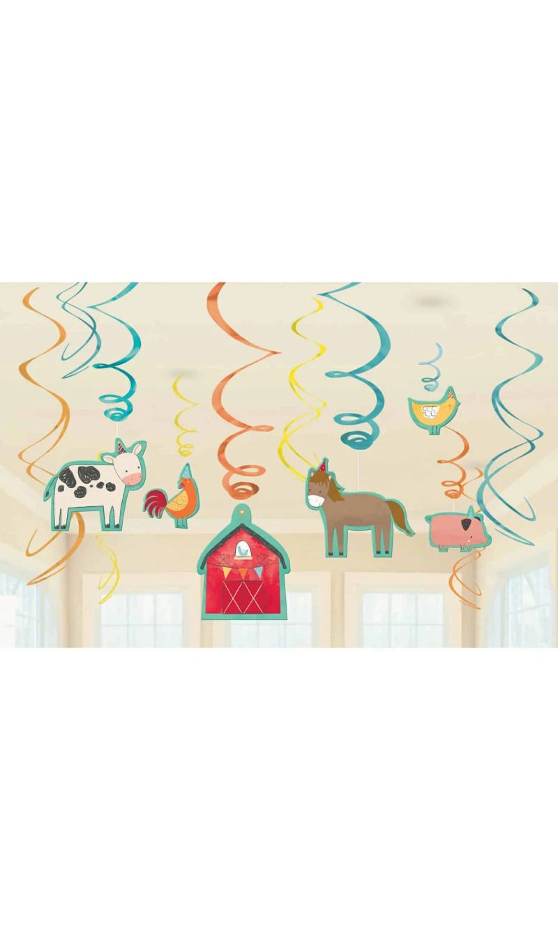 Barnyard Birthday Swirl Decorations 61cm - 12pk