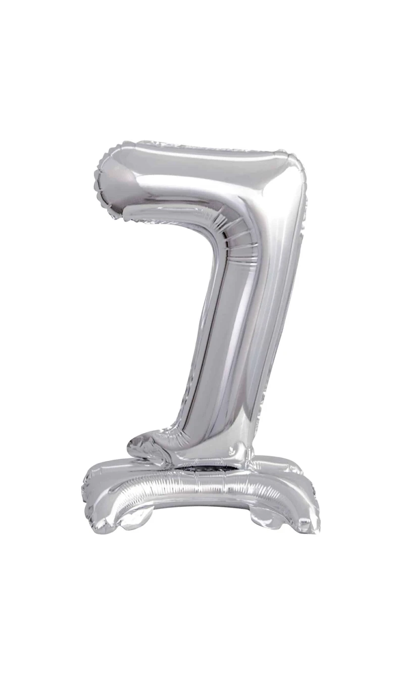 Mini Number 7 with Stand Silver Foil Balloon - 38cm