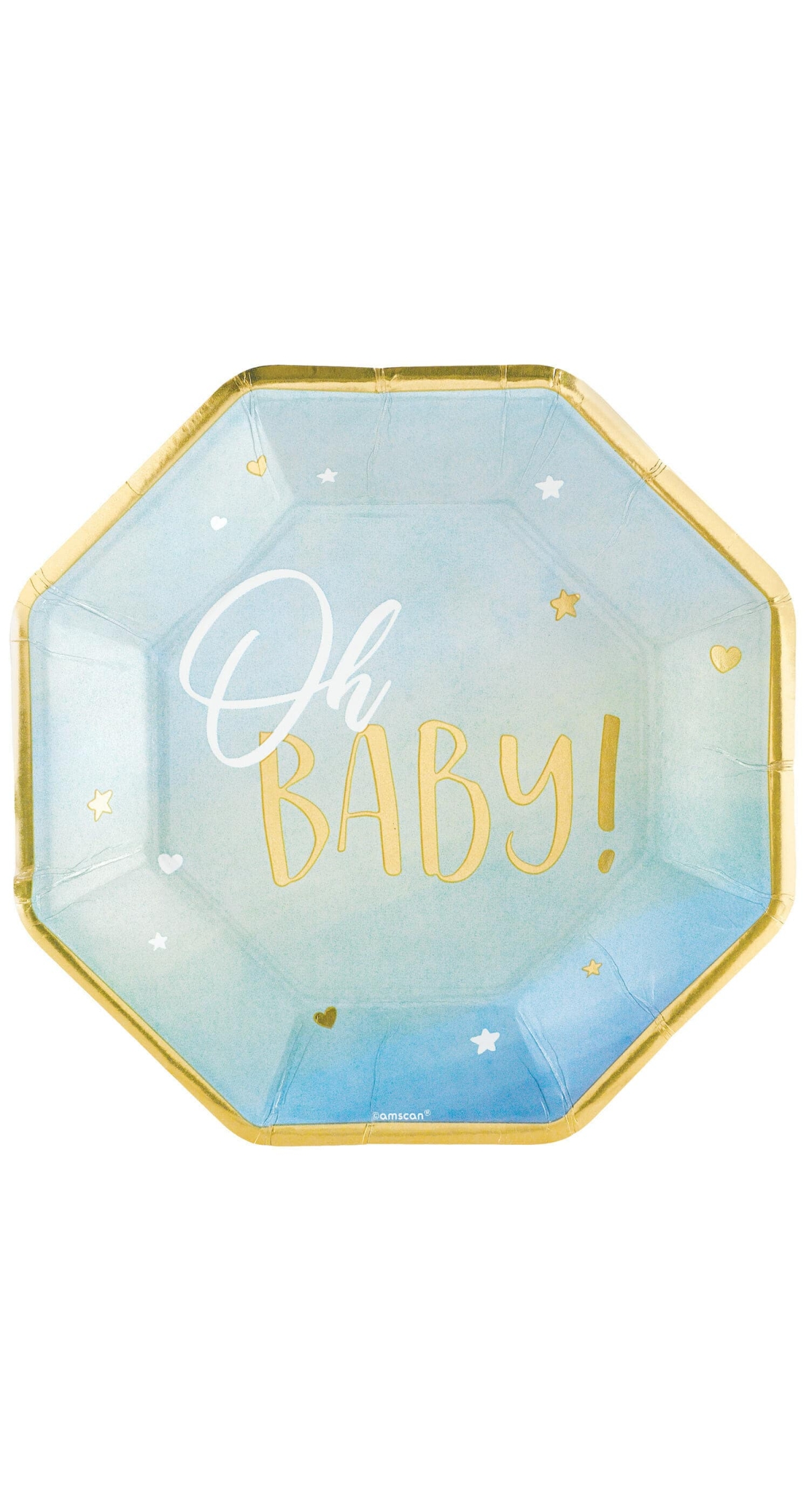 Oh Baby Boy Metallic Octagon Paper Plates 26.6cm - 8pk