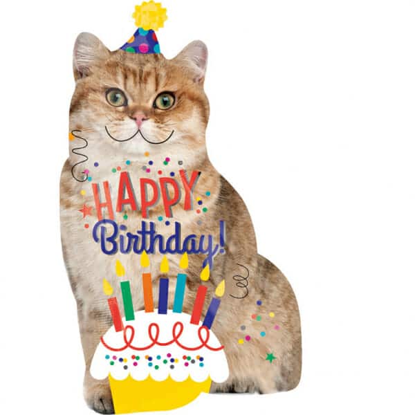 SuperShape "Happy Birthday Cat" Foil Balloon - 45cm x 83cm