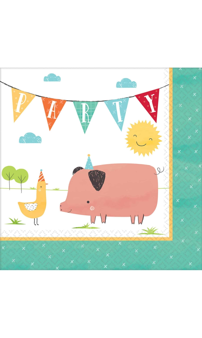 Barnyard Birthday Napkins 33 x 33cm - 16pk