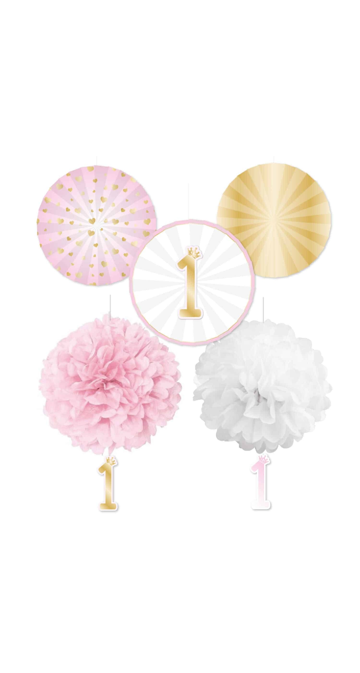 1st Birthday Pink Ombre Decoration Kit - 5pk