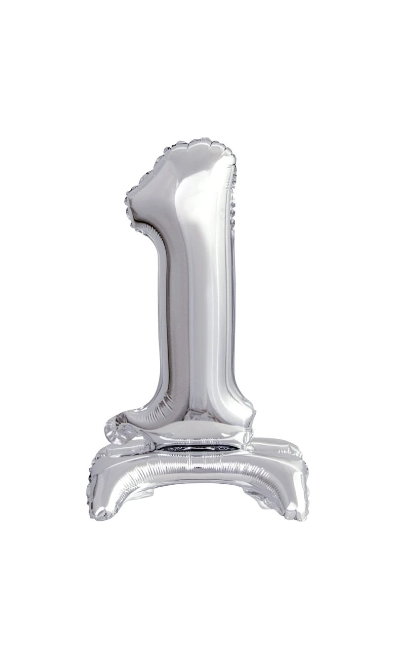 Mini Number 1 with Stand Silver Foil Balloon - 38cm