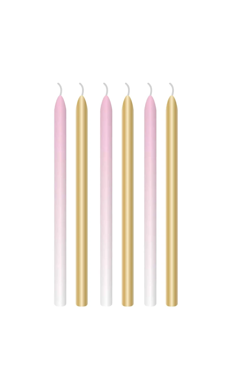 1st Birthday Pink Ombre Candles 12cm - 6pk